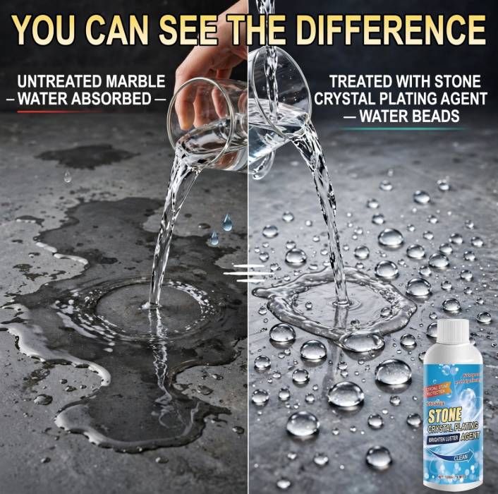 See The Difference Marble Shine Before and After Using Stone Crystal Plating Agent Polish