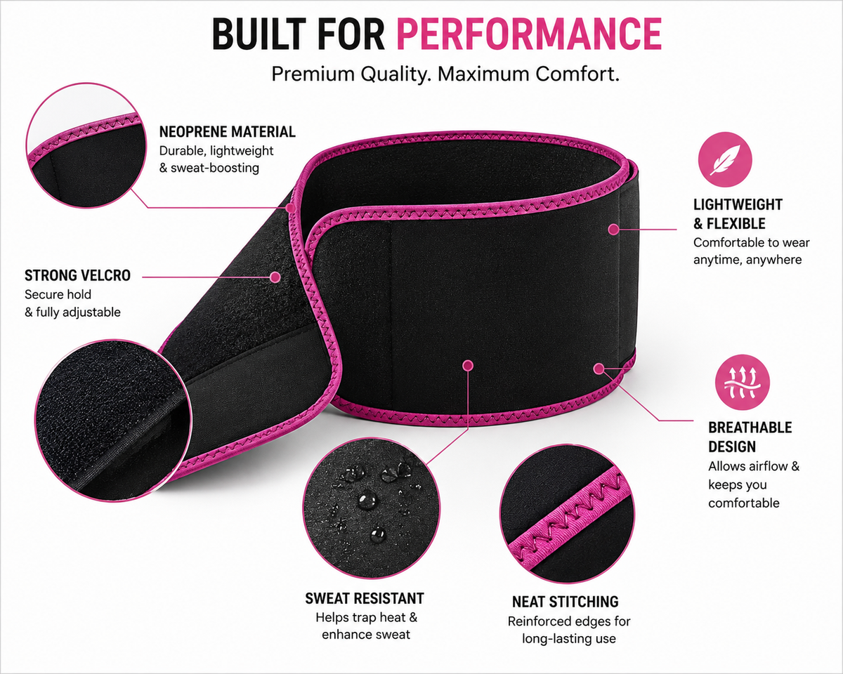 Snekra adjustable waist trimmer belt with neoprene material, strong Velcro closure and reinforced stitching