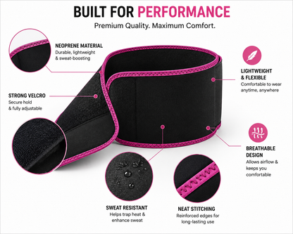 Snekra adjustable waist trimmer belt with neoprene material, strong Velcro closure and reinforced stitching