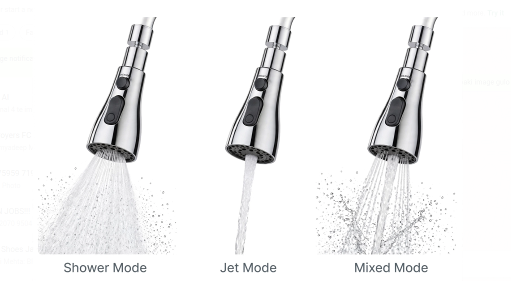 Kitchen Faucet Sprayer 3 Modes - Shower Mode Jet Mode and Mixed Bubble Mode High Pressure Water Saving Nozzle