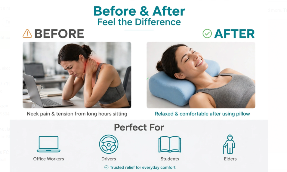 SNEKRA Cervical Neck Stretcher Pillow for Pain Relief | Acupressure Neck Traction Device for Cervical, Spondylitis & Posture Correction - Blue