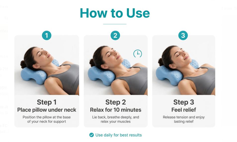 SNEKRA Cervical Neck Stretcher Pillow for Pain Relief | Acupressure Neck Traction Device for Cervical, Spondylitis & Posture Correction - Blue