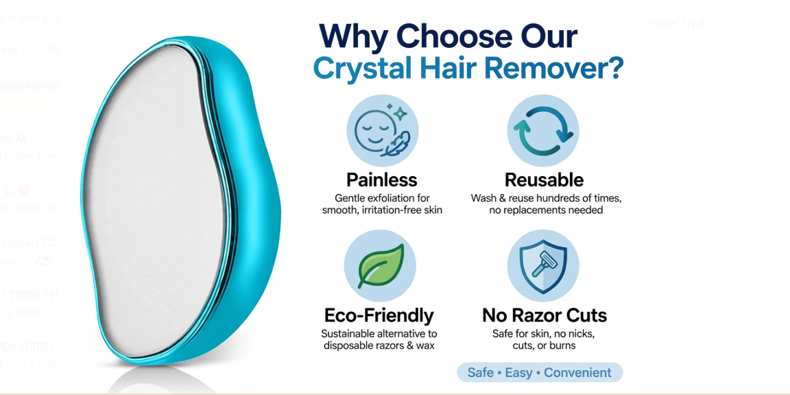 Crystal Hair Remover Benefits - Painless Reusable Eco Friendly Hair Eraser with No Razor Cuts and No Chemicals.