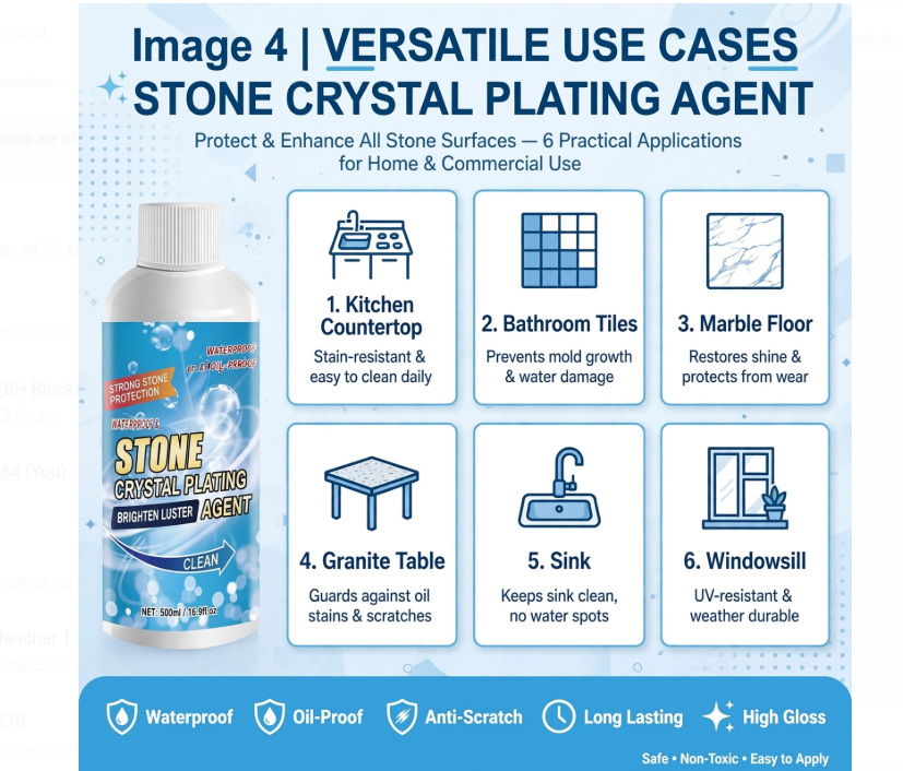 Stone Crystal Plating Agent Uses for Kitchen Countertop Bathroom Tiles Marble Floor and Granite Table
