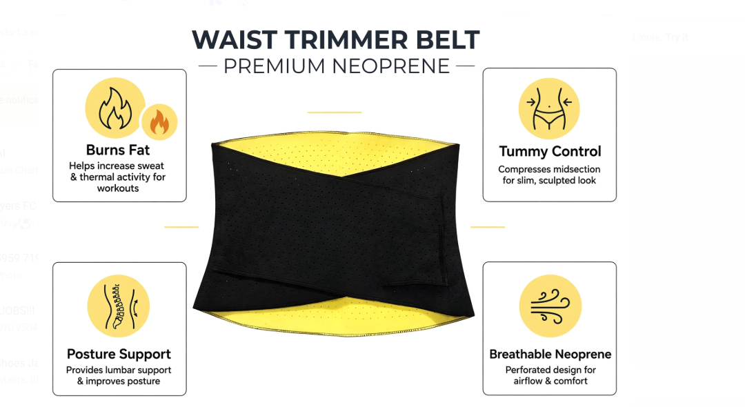 Waist trimmer belt benefits - burns belly fat, boosts sweat, supports posture and lower back during workout
