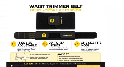 Free size adjustable waist trimmer belt fits 26 to 45 inches - one size fits most for men and women velcro design